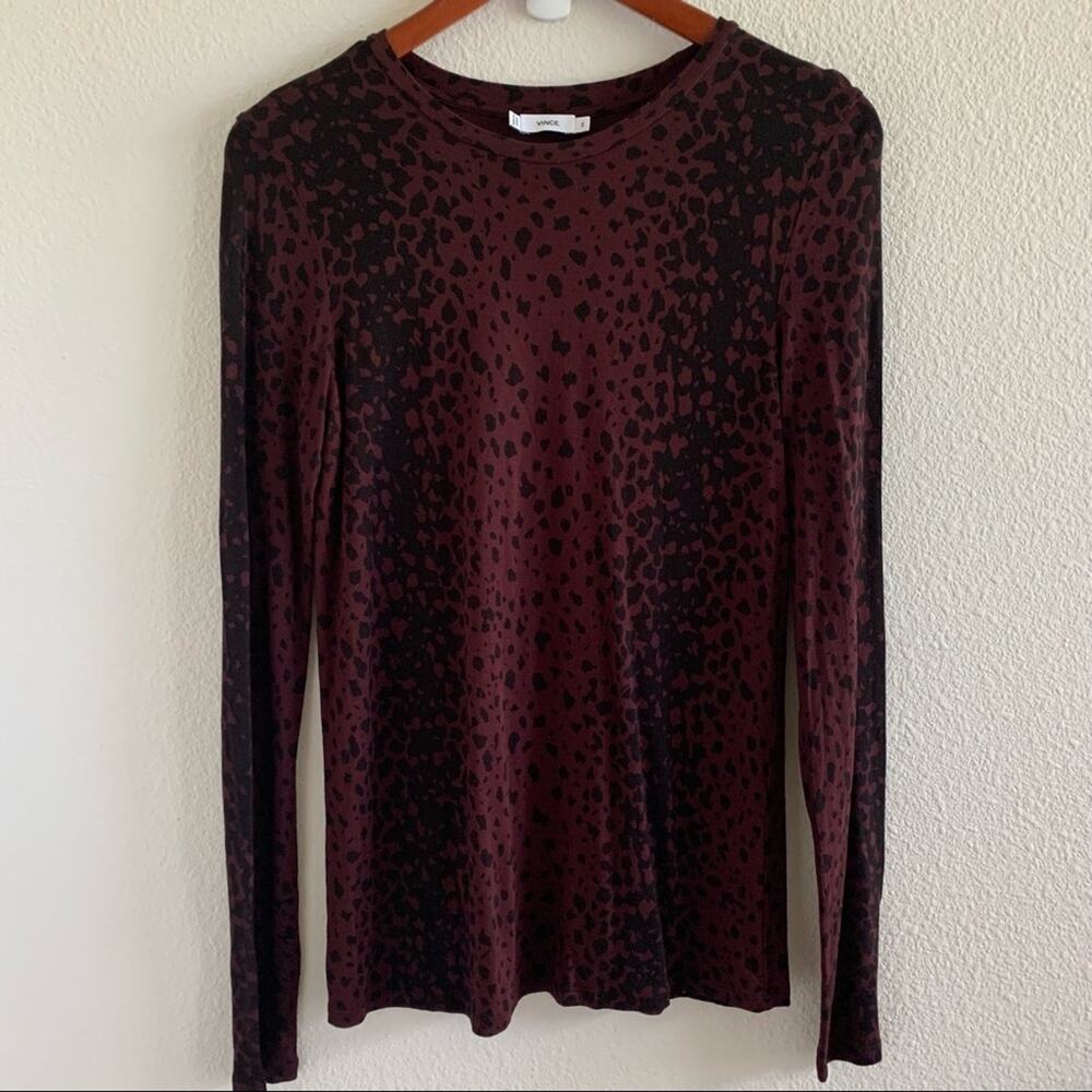 Vince Leopard Print Crew Neutral Animal Print Vibe Top Long Sleeve XS